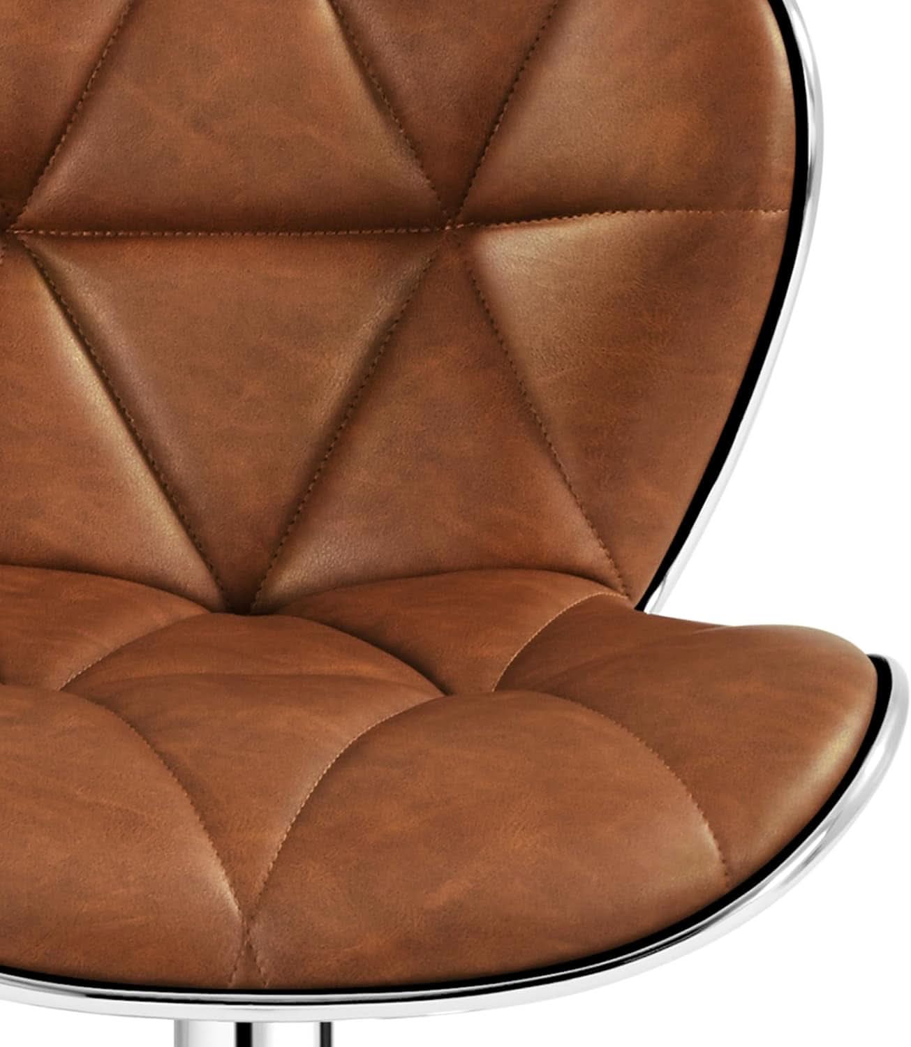 Bar Stools Set Of 2 PU Leather Swivel Adjustable Brown