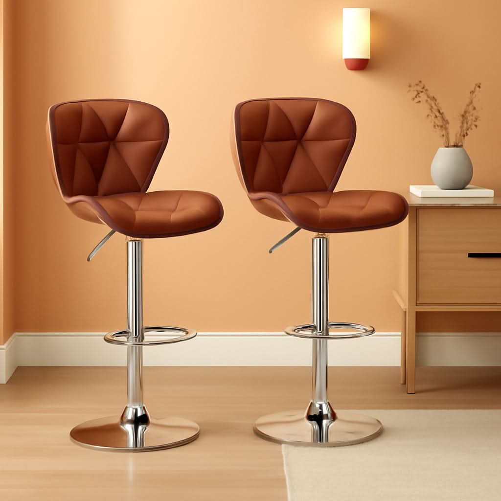 Bar Stools Set Of 2 PU Leather Swivel Adjustable Brown