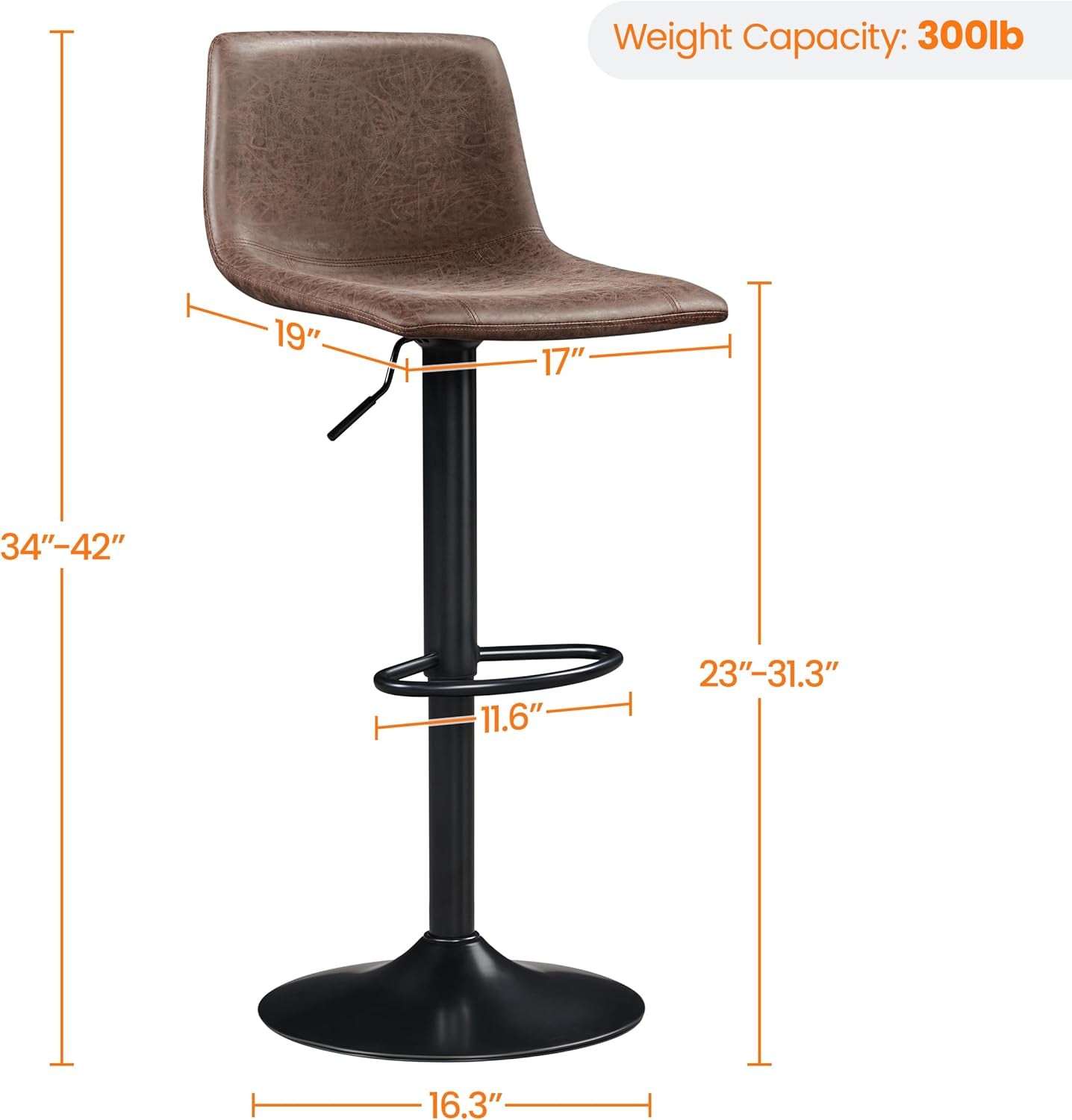 Bar Stools Set Of 2 Swivel Adjustable Counter Height PU Leather Brown