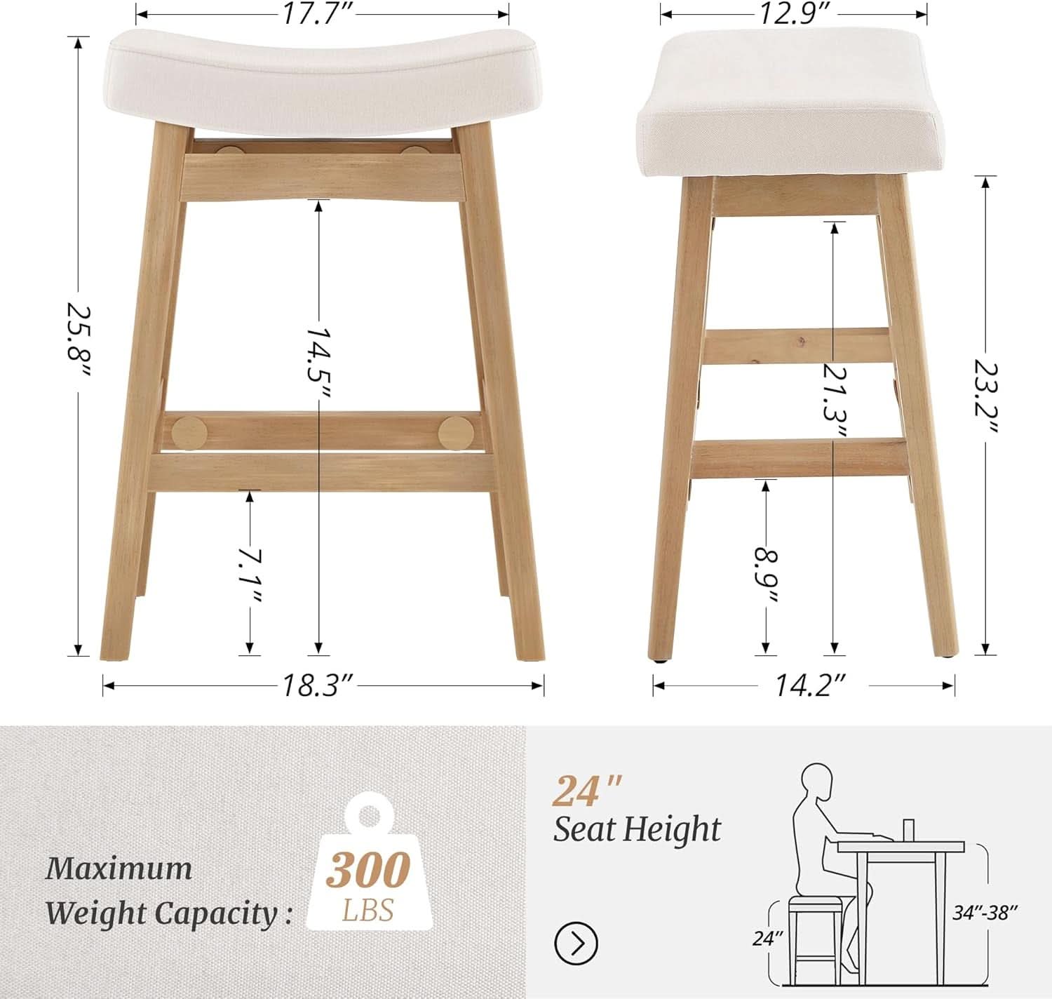 Bar Stools Set Of 3 24 Inch Counter Height Beige Stools