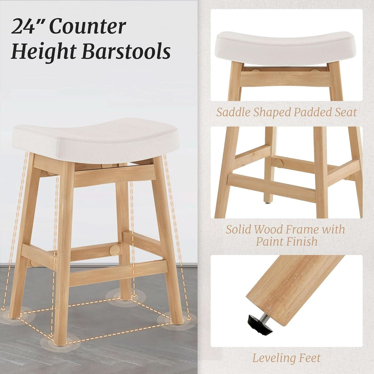 Bar Stools Set Of 3 24 Inch Counter Height Beige Stools