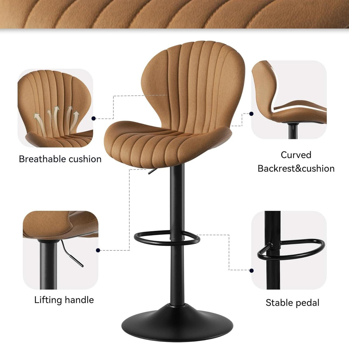 Bar Stools Set Of 3 Brown Counter Height Swivel Chairs With High Back
