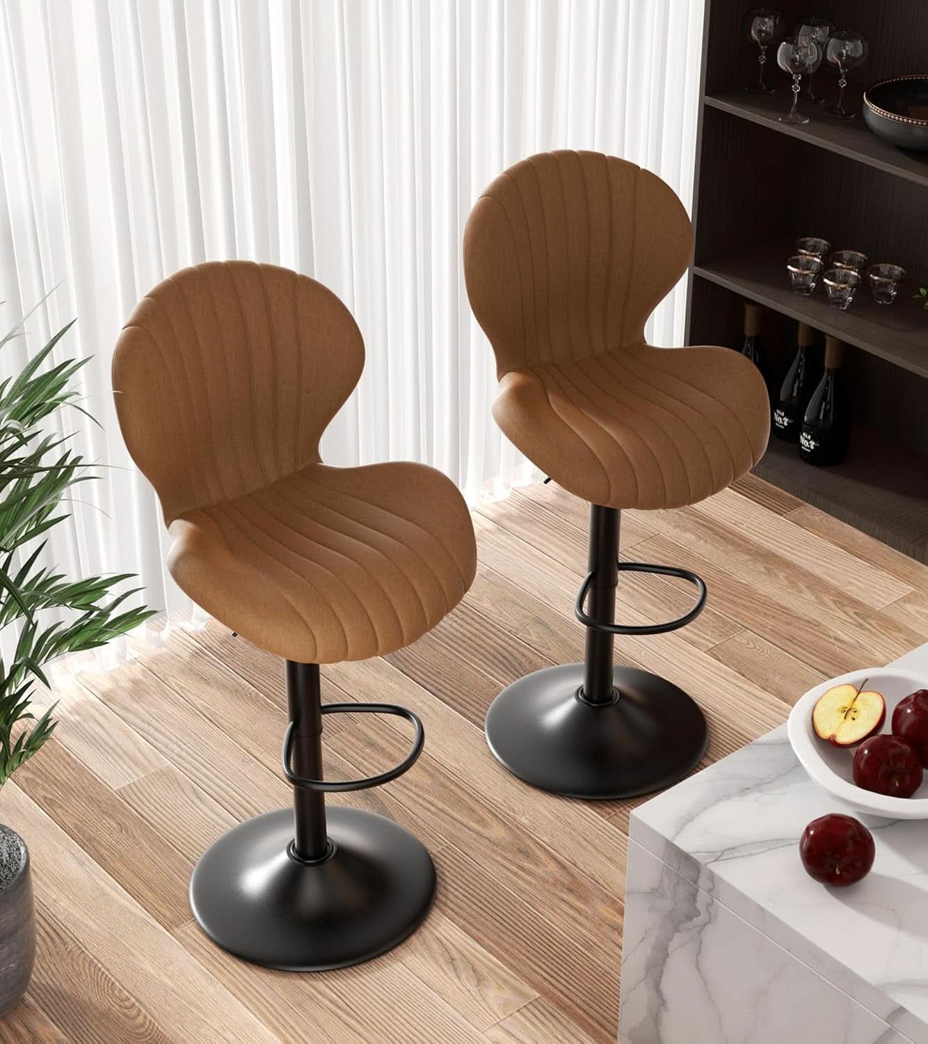 Bar Stools Set Of 3 Brown Counter Height Swivel Chairs With High Back