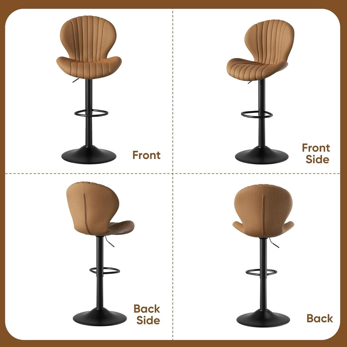 Bar Stools Set Of 3 Brown Counter Height Swivel Chairs With High Back