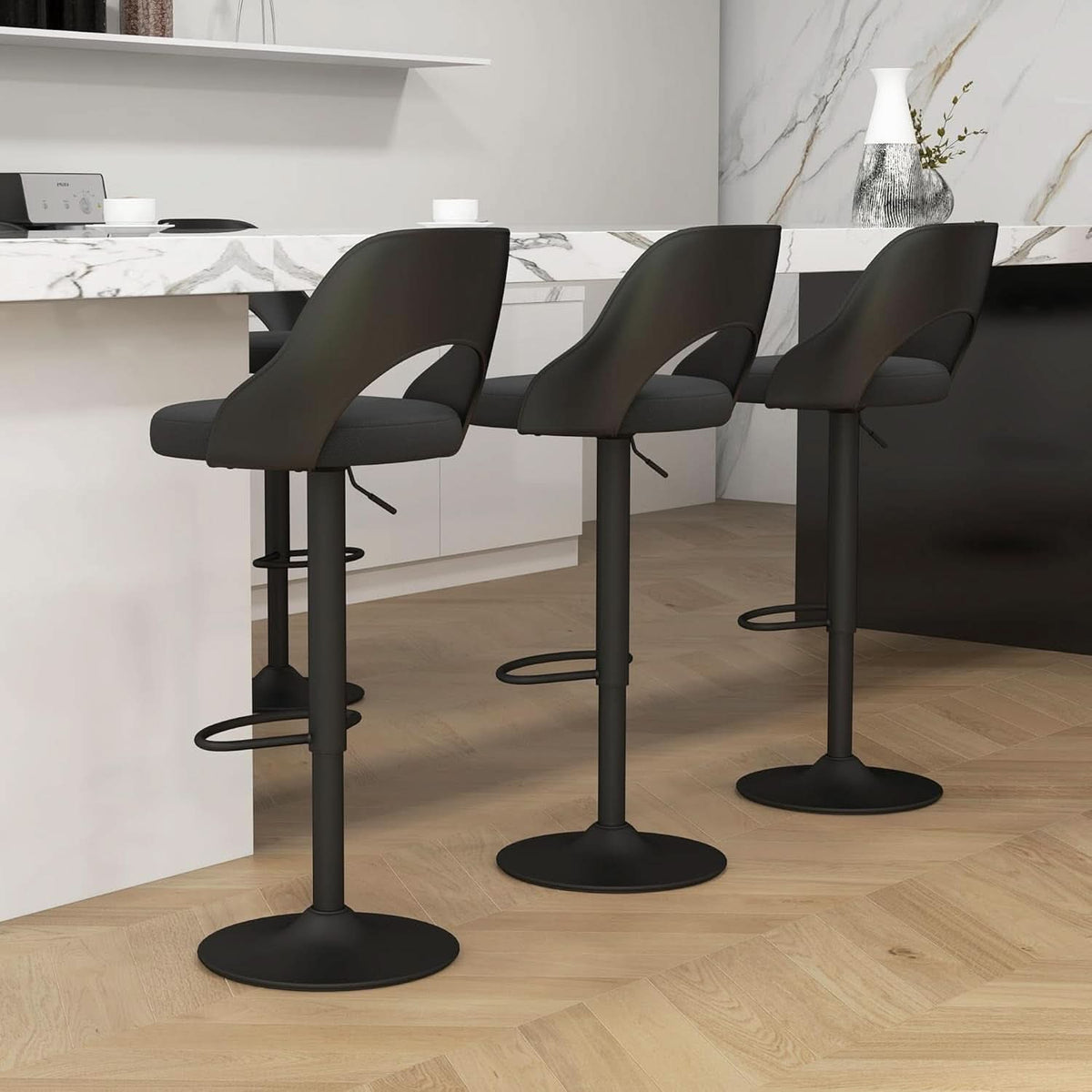 Bar Stools Set Of 3 Height Adjustable Swivel Black