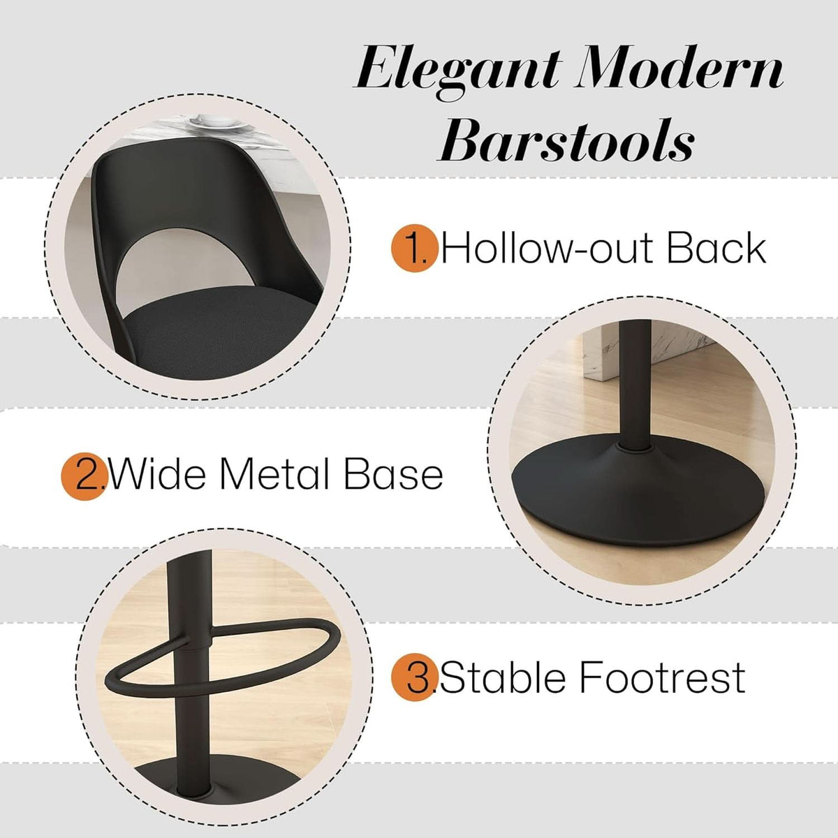 Bar Stools Set Of 3 Height Adjustable Swivel Black