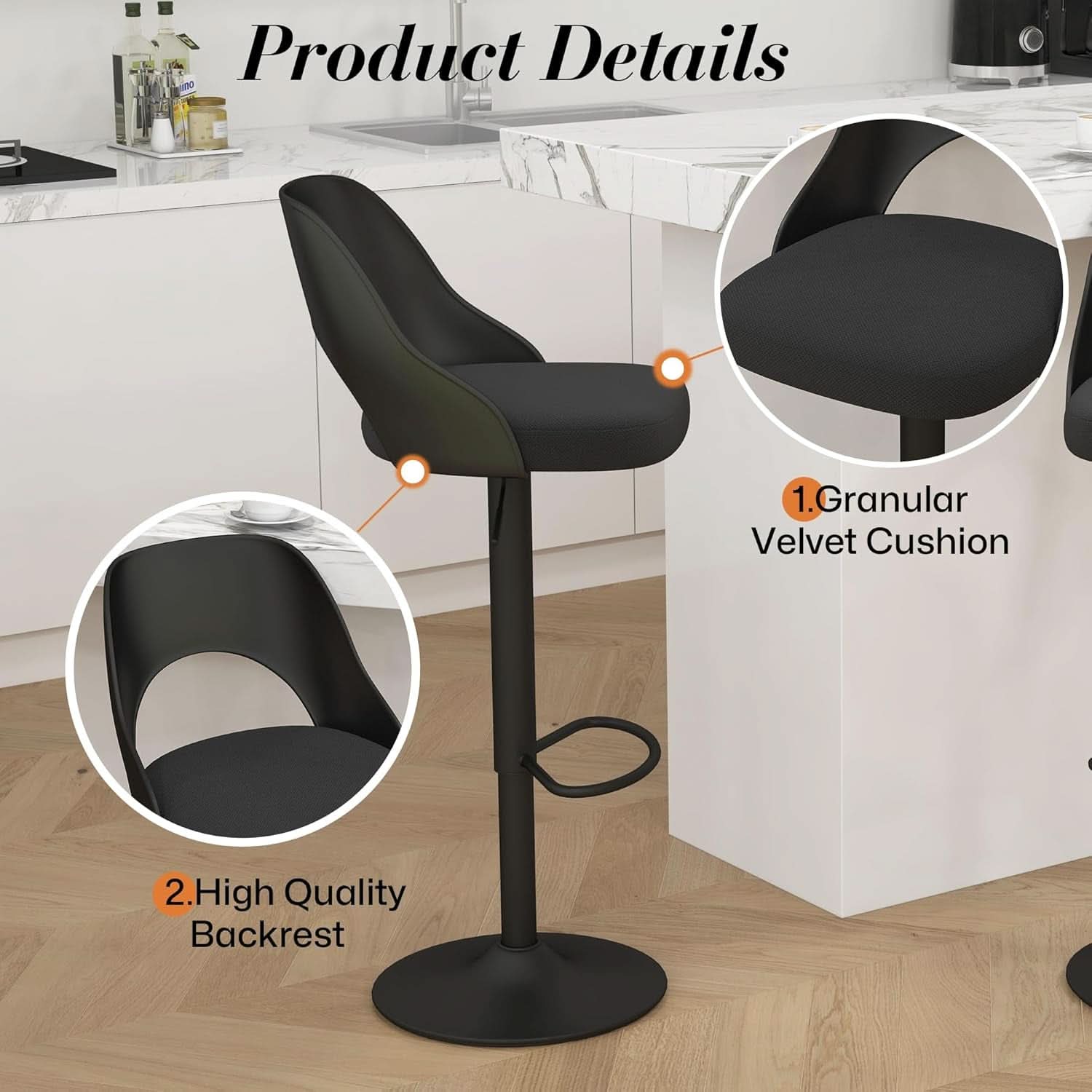 Bar Stools Set Of 3 Height Adjustable Swivel Black