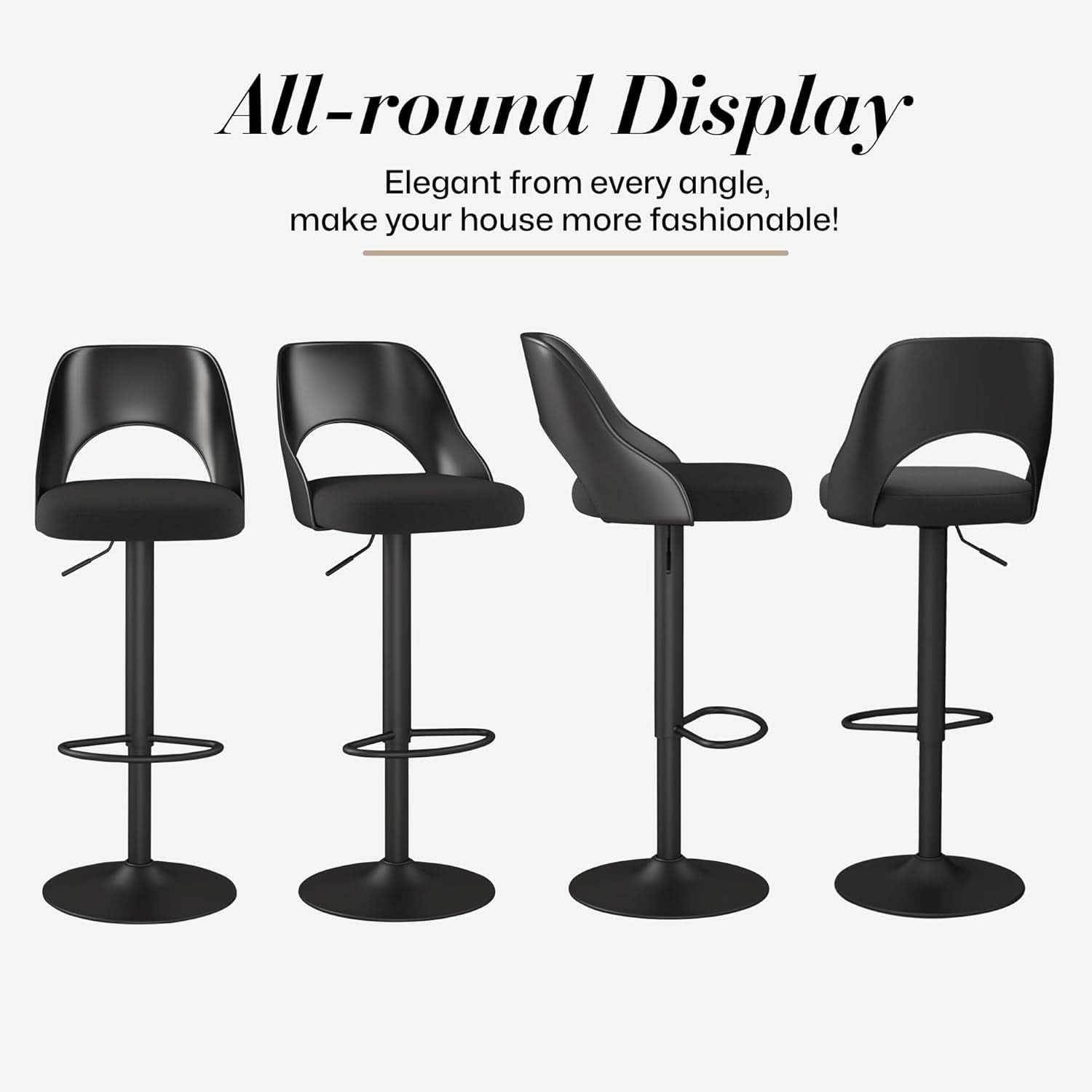 Bar Stools Set Of 3 Height Adjustable Swivel Black