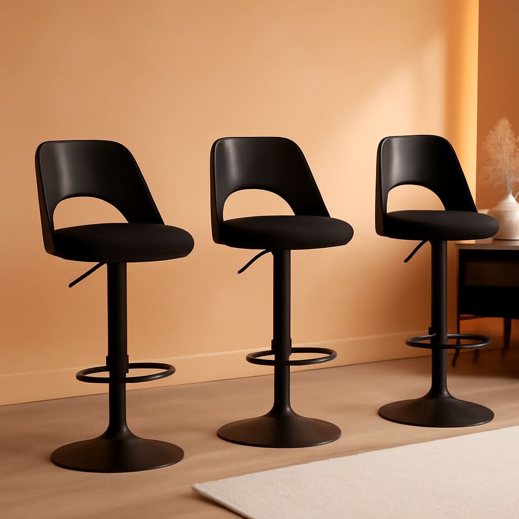 Bar Stools Set Of 3 Height Adjustable Swivel Black