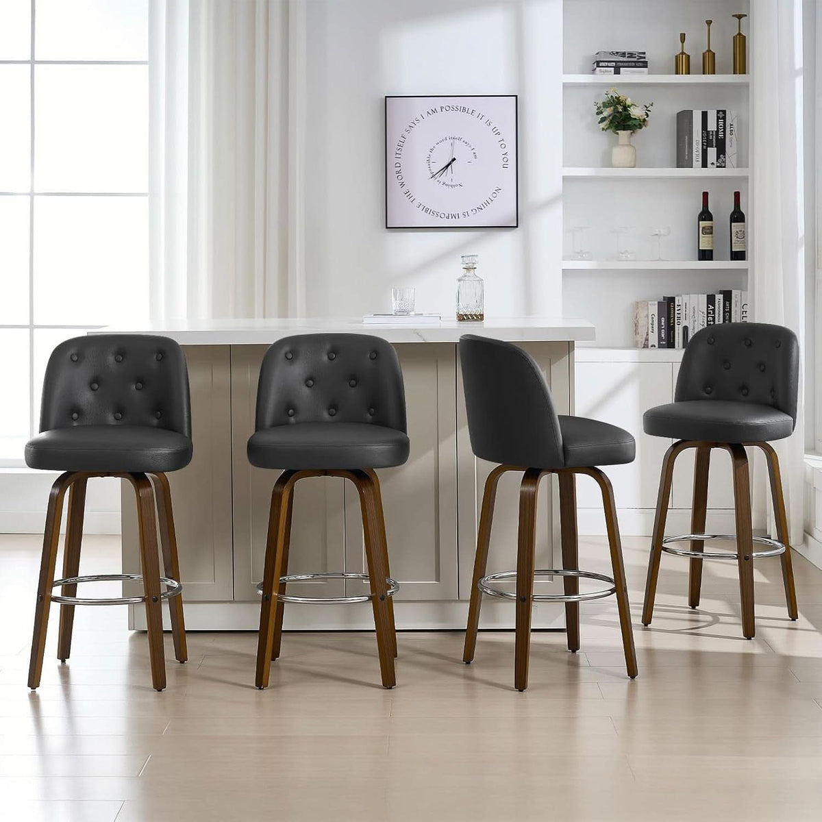 Bar Stools Set Of 4 26 Inch Black Counter Height Swivel