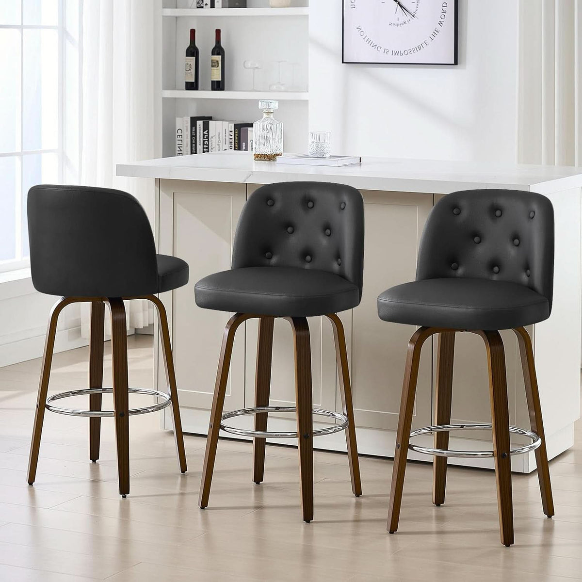 Bar Stools Set Of 4 26 Inch Black Counter Height Swivel
