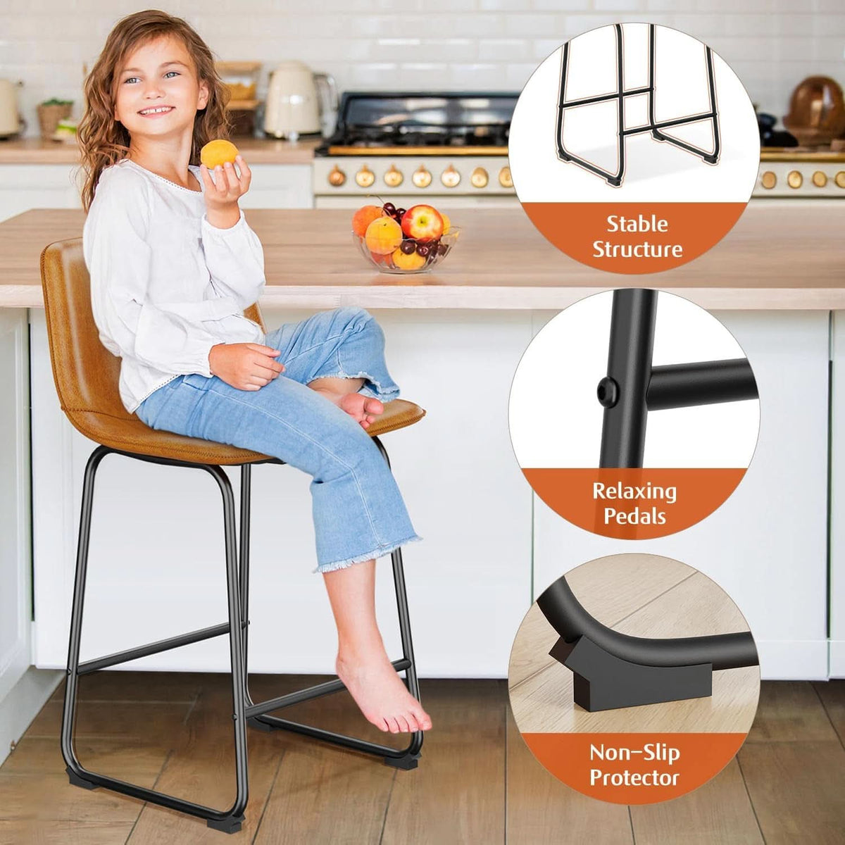 Bar Stools Set Of 4 26 Inch Brown PU Leather Counter Height