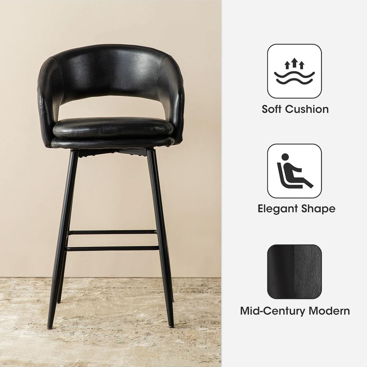 Bar Stools Set Of 4 30 Inch Black Leatherette Dining Bar Chairs