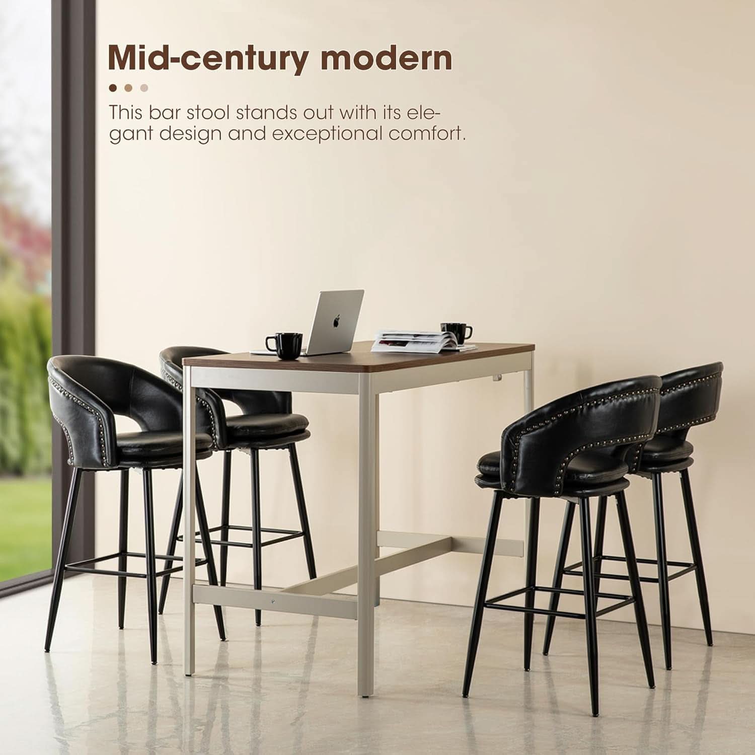 Bar Stools Set Of 4 30 Inch Black Leatherette Dining Bar Chairs