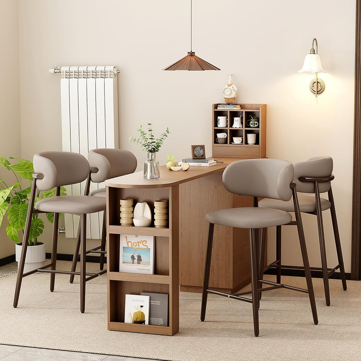 Bar Stools Set Of 4 Counter Height Metal Kitchen Bar Stools 26 Inch Walnut Khaki