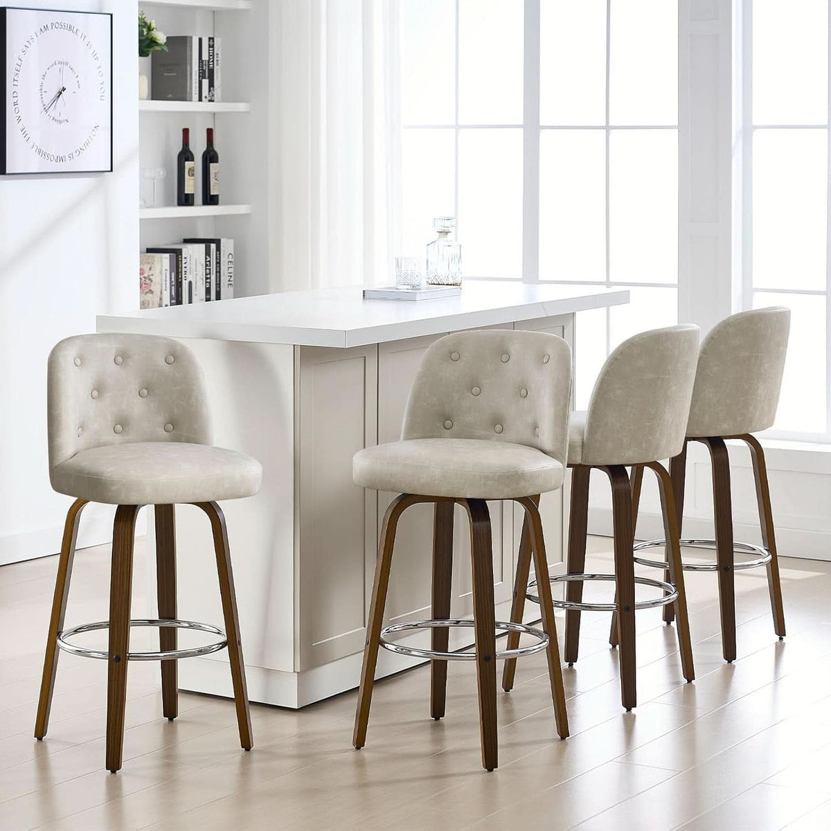 Bar Stools Set Of Four 26 Inch Counter Height Swivel With Back Griege