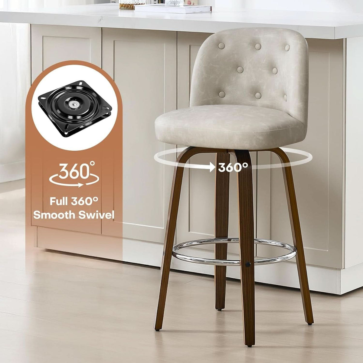 Bar Stools Set Of Four 26 Inch Counter Height Swivel With Back Griege