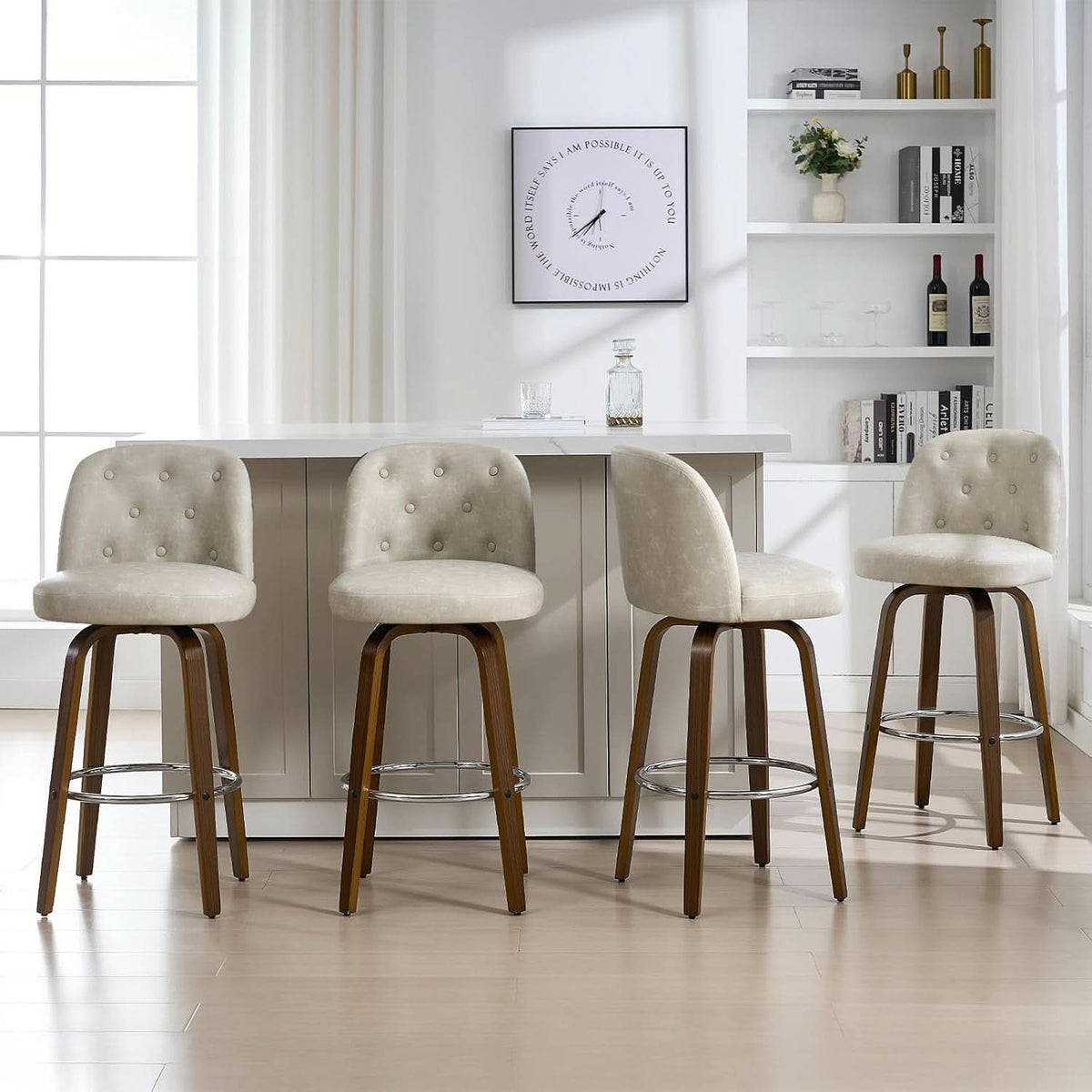 Bar Stools Set Of Four 26 Inch Counter Height Swivel With Back Griege