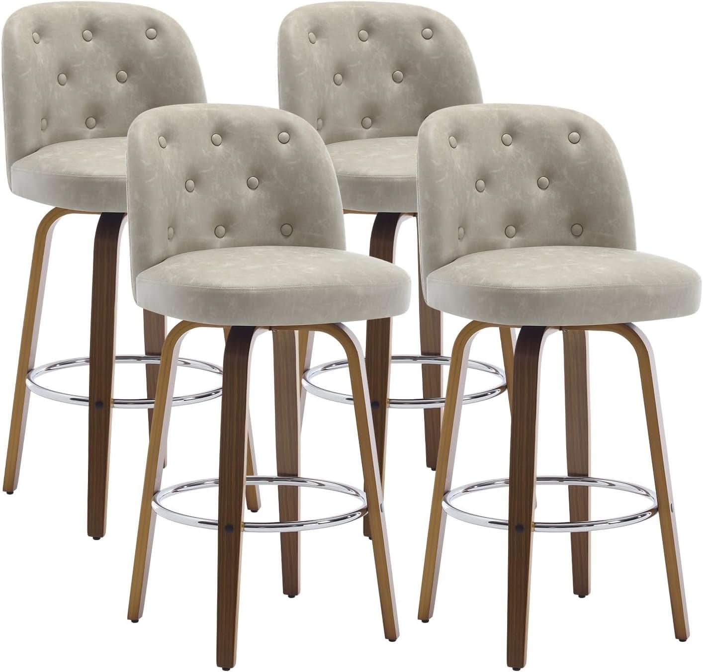 Bar Stools Set Of Four 26 Inch Counter Height Swivel With Back Griege