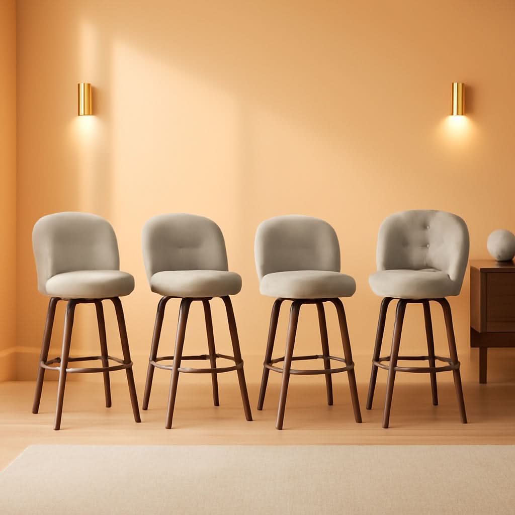 Bar Stools Set Of Four 26 Inch Counter Height Swivel With Back Griege