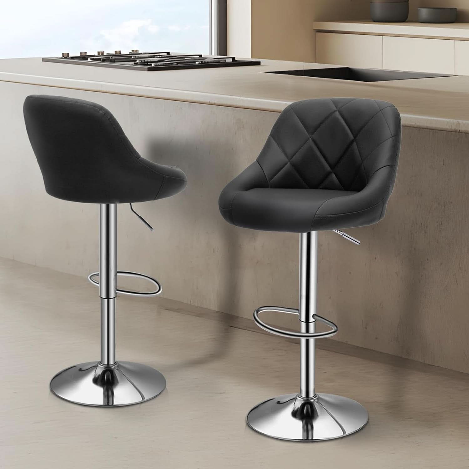 Bar Stools Set of 2 Adjustable Swivel Black Counter Height