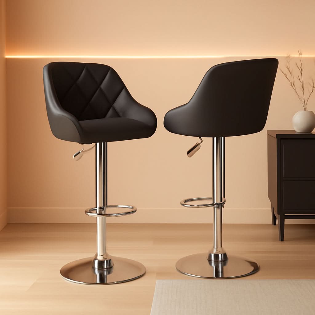 Bar Stools Set of 2 Adjustable Swivel Black Counter Height