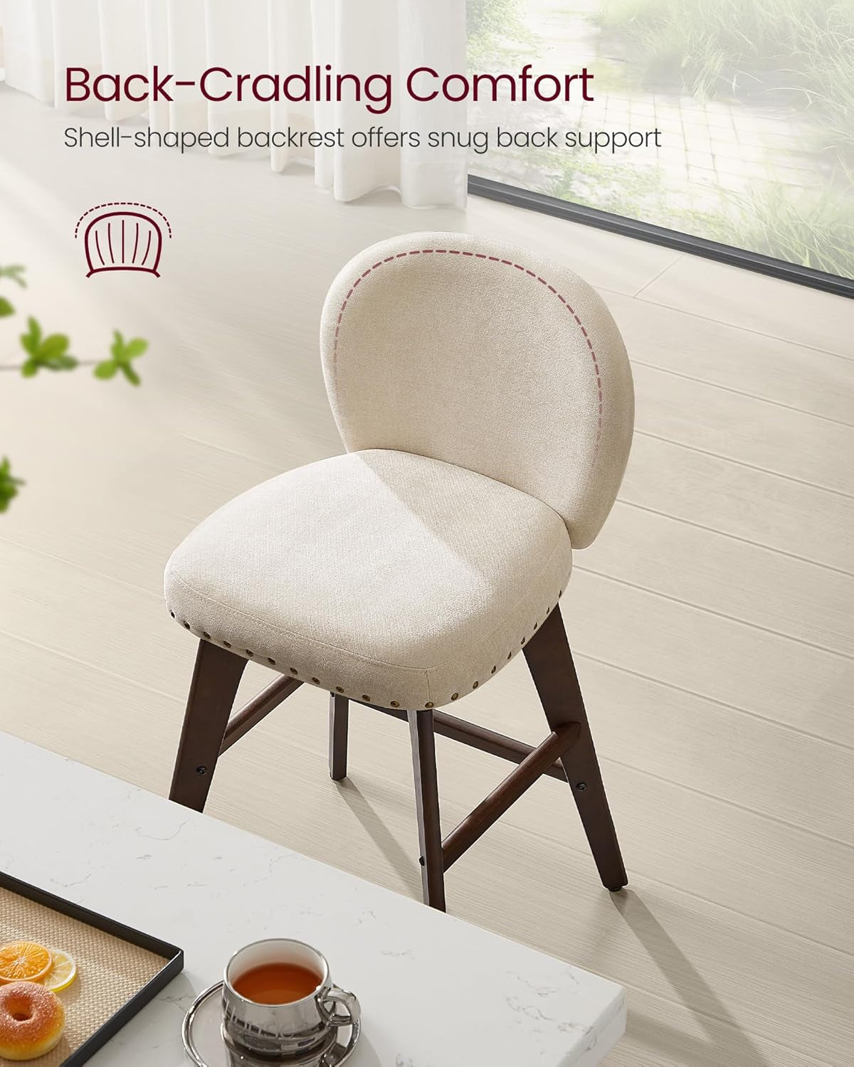 Bar Stools Set of 2 Swivel Counter Height With Back Beige