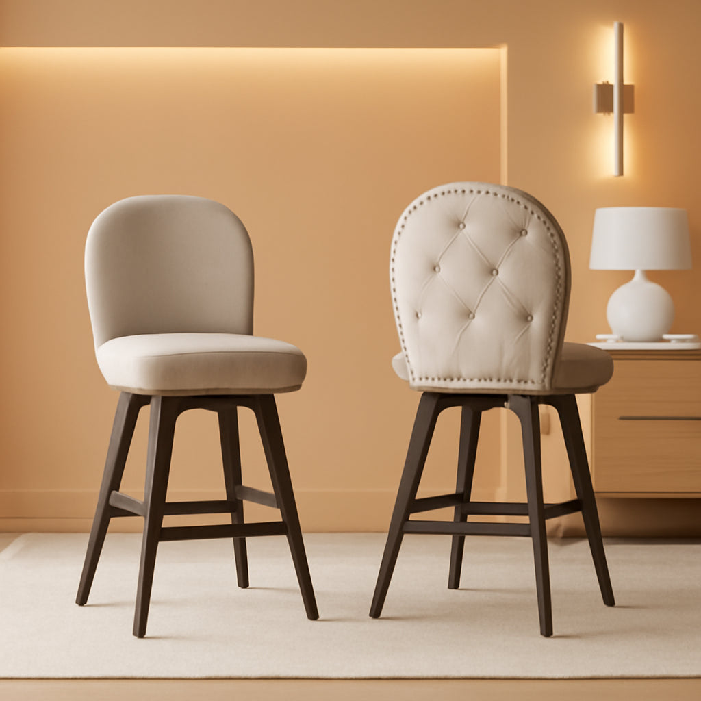 Bar Stools Set of 2 Swivel Counter Height With Back Beige