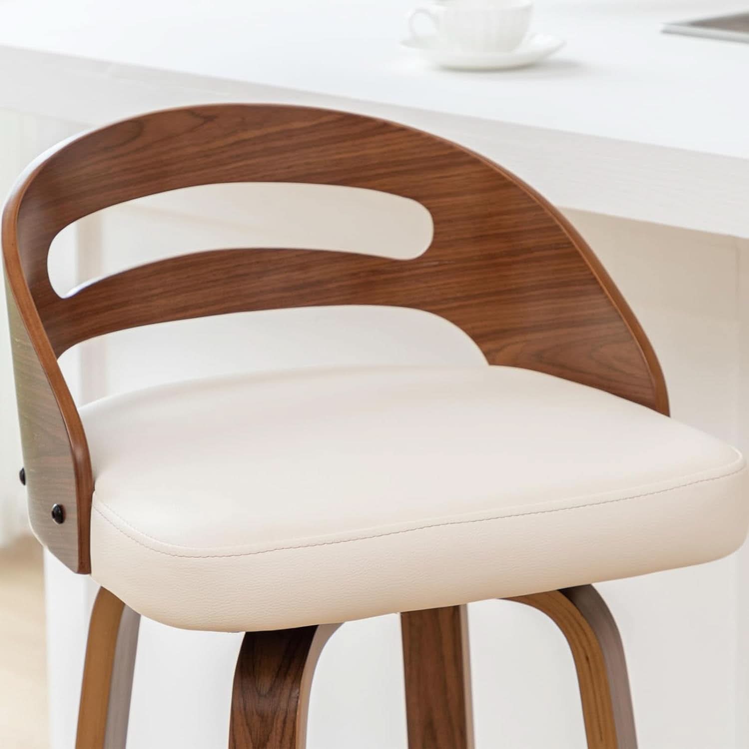 Bar Stools Set of 3 Swivel 30 Inch Beige Faux Leather