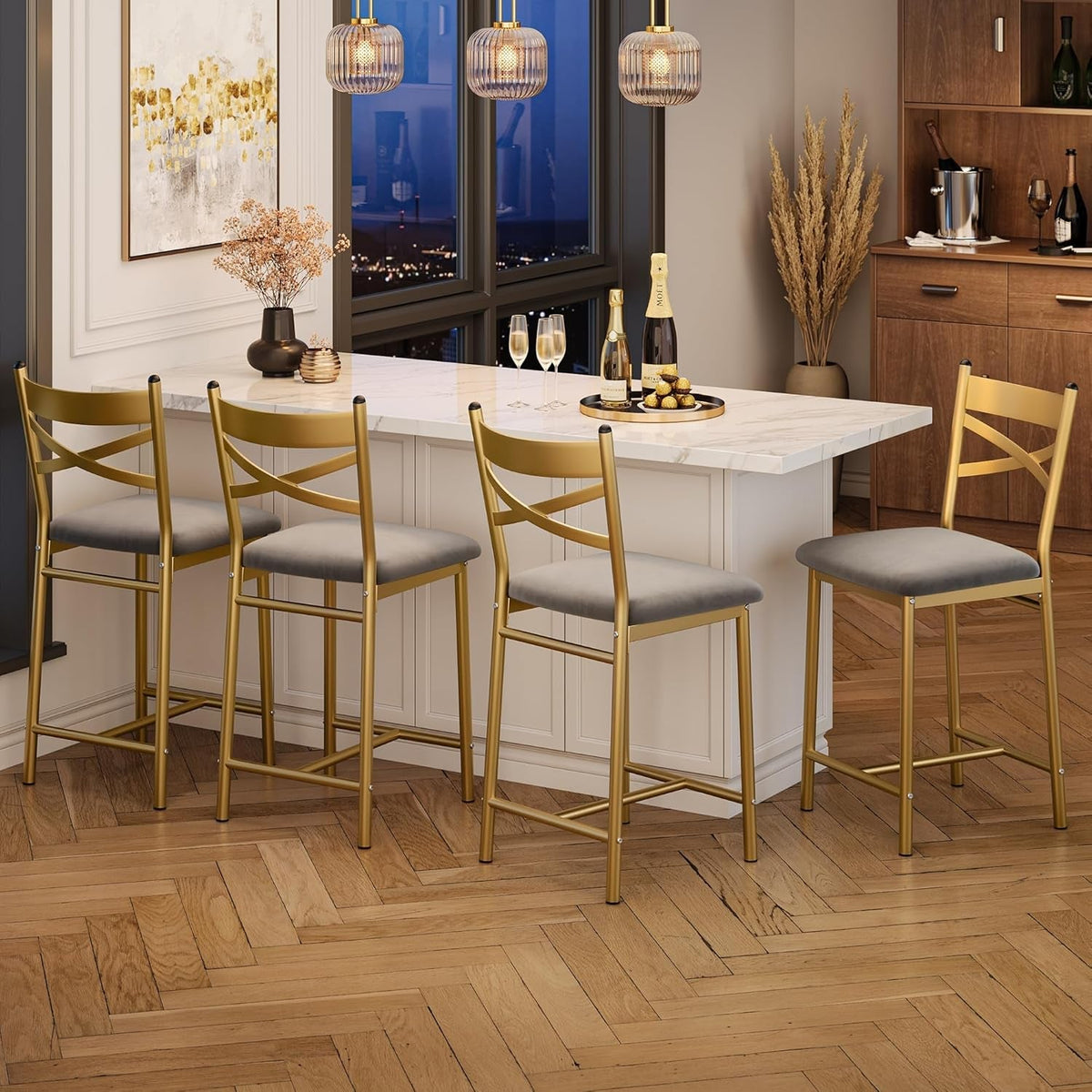 Bar Stools Set of 4 Upholstered Counter Height Chairs