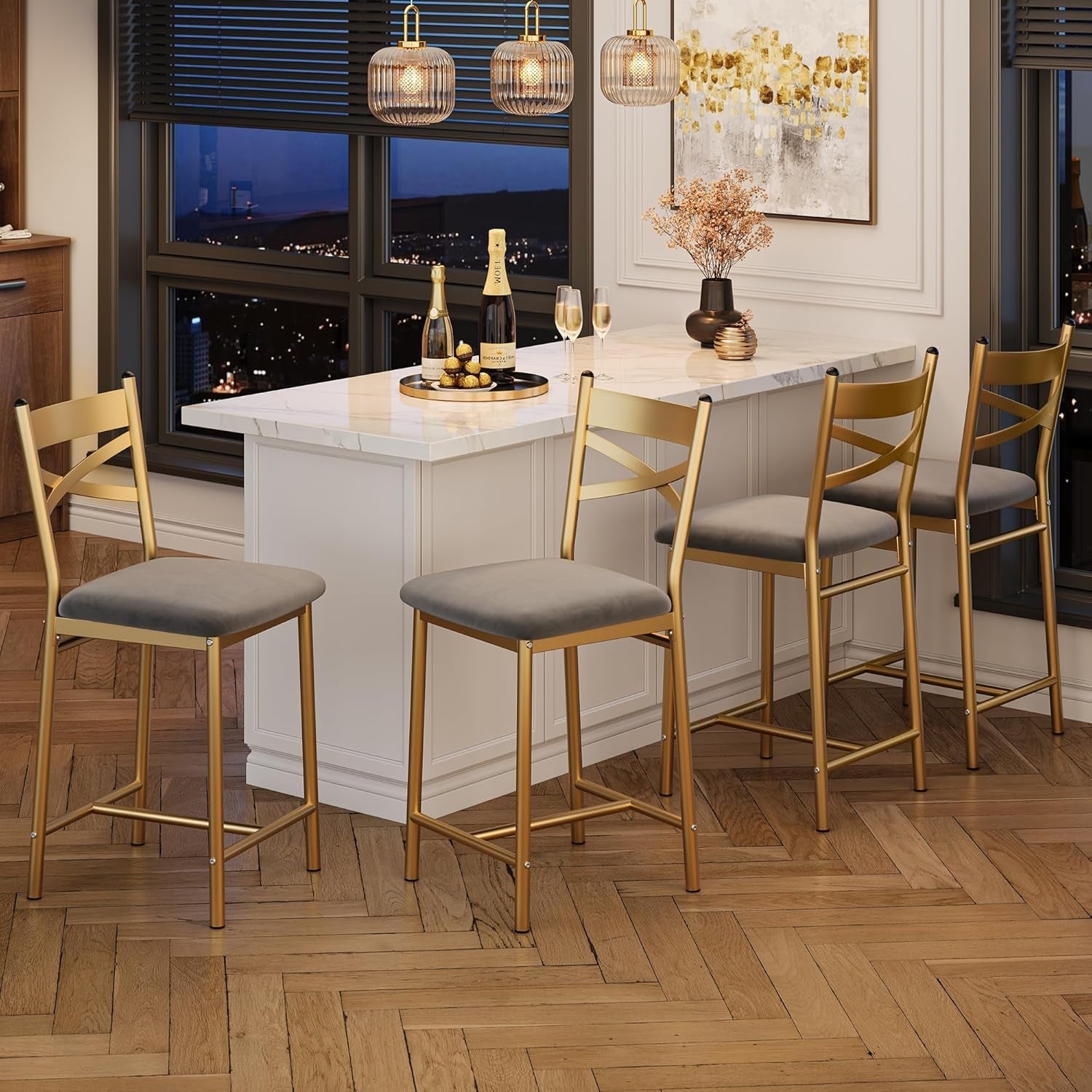 Bar Stools Set of 4 Upholstered Counter Height Chairs