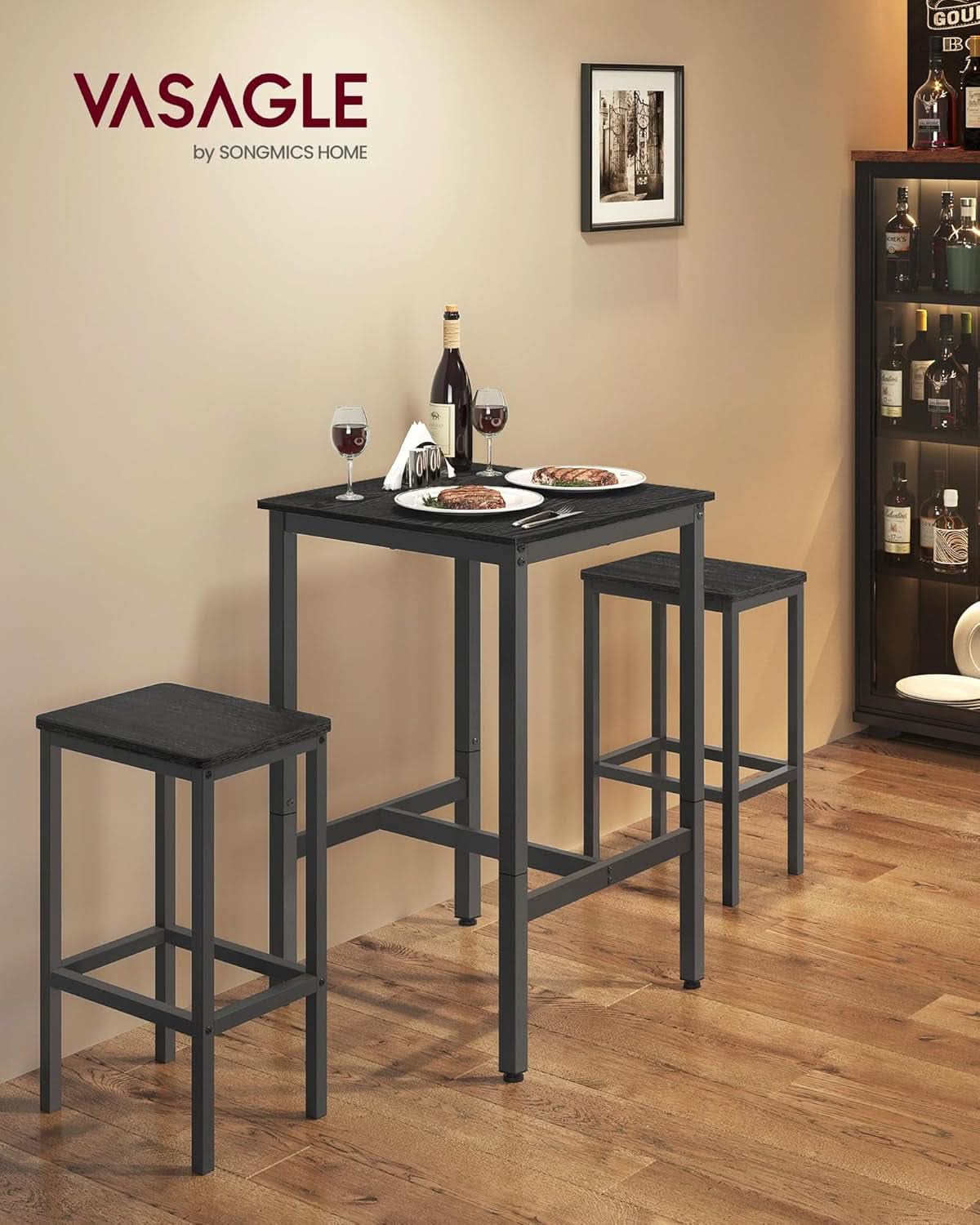 Bar Table 23.6Inch Ebony Black Industrial Grade Durable