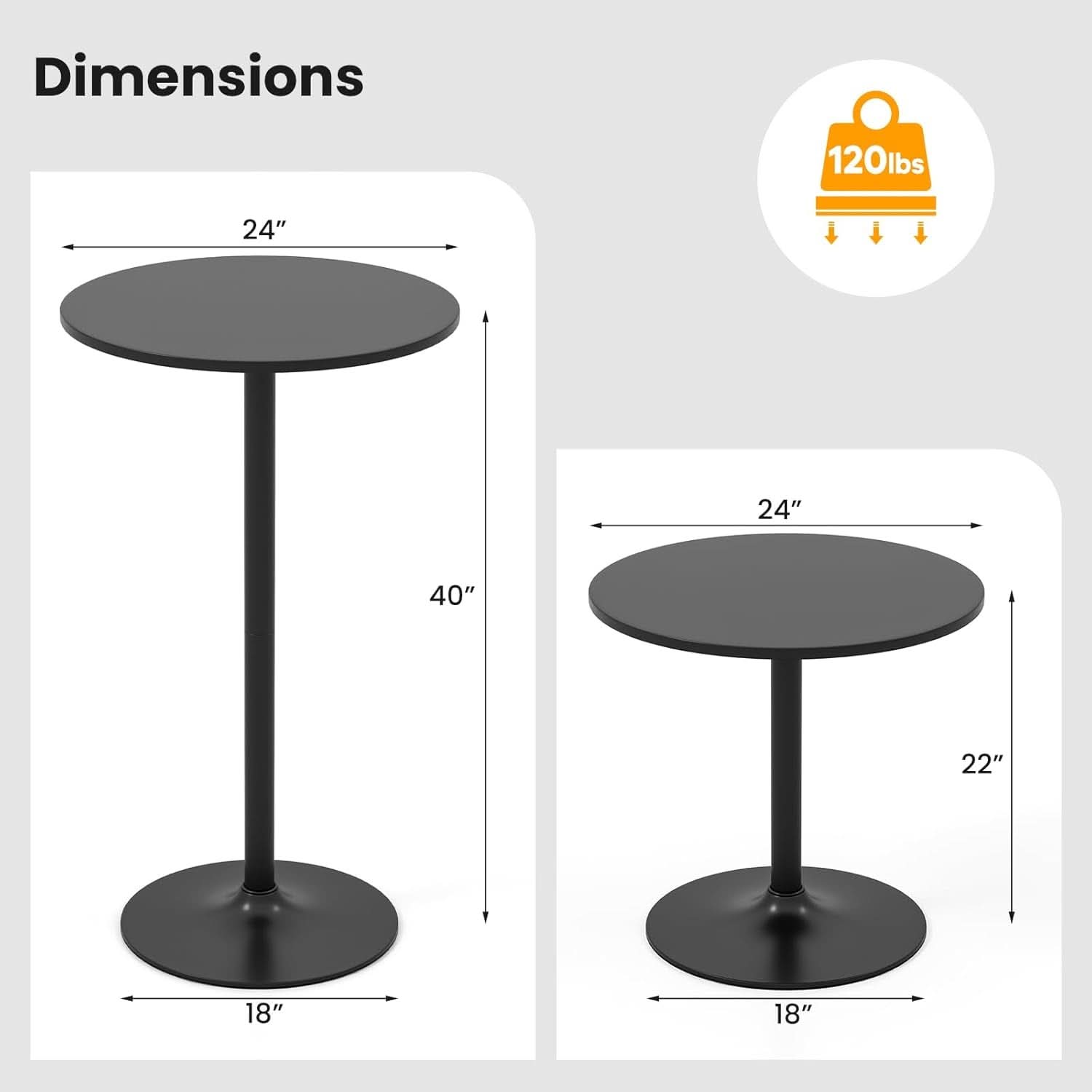 Bar Table Convertible Height Twenty Four Inch RoundTop Surface