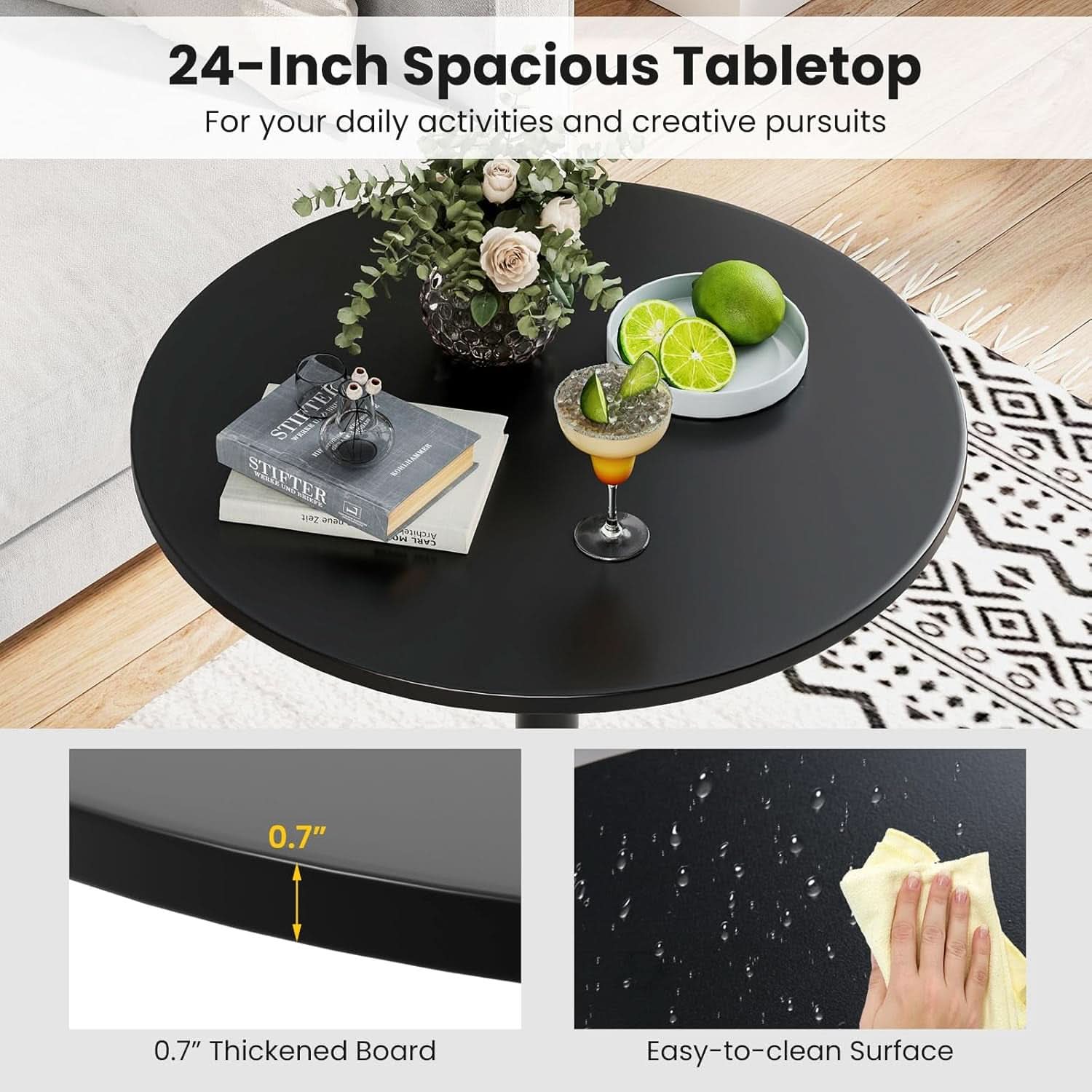 Bar Table Convertible Height Twenty Four Inch RoundTop Surface