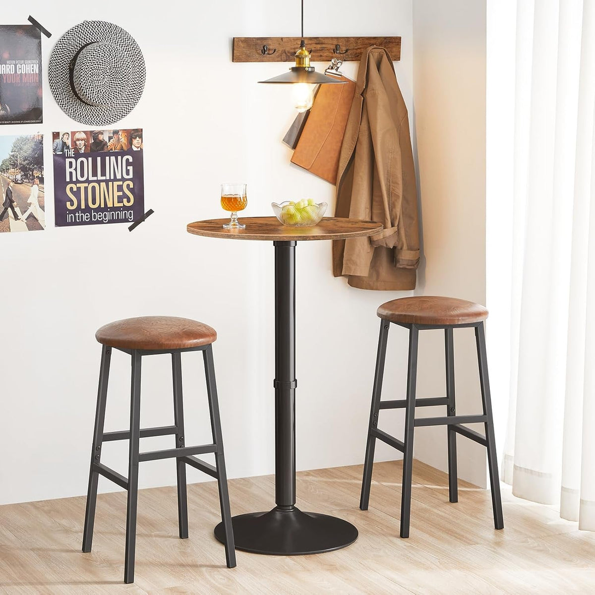 Bar Table Round 35 Inch Tall Weathered Walnut Finish