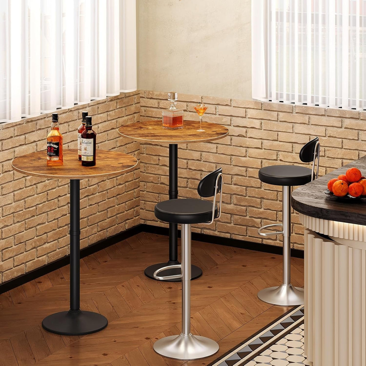 Bar Table Round 35 Inch Tall Weathered Walnut Finish