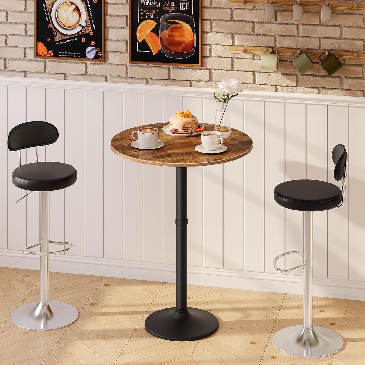 Bar Table Round 35 Inch Tall Weathered Walnut Finish