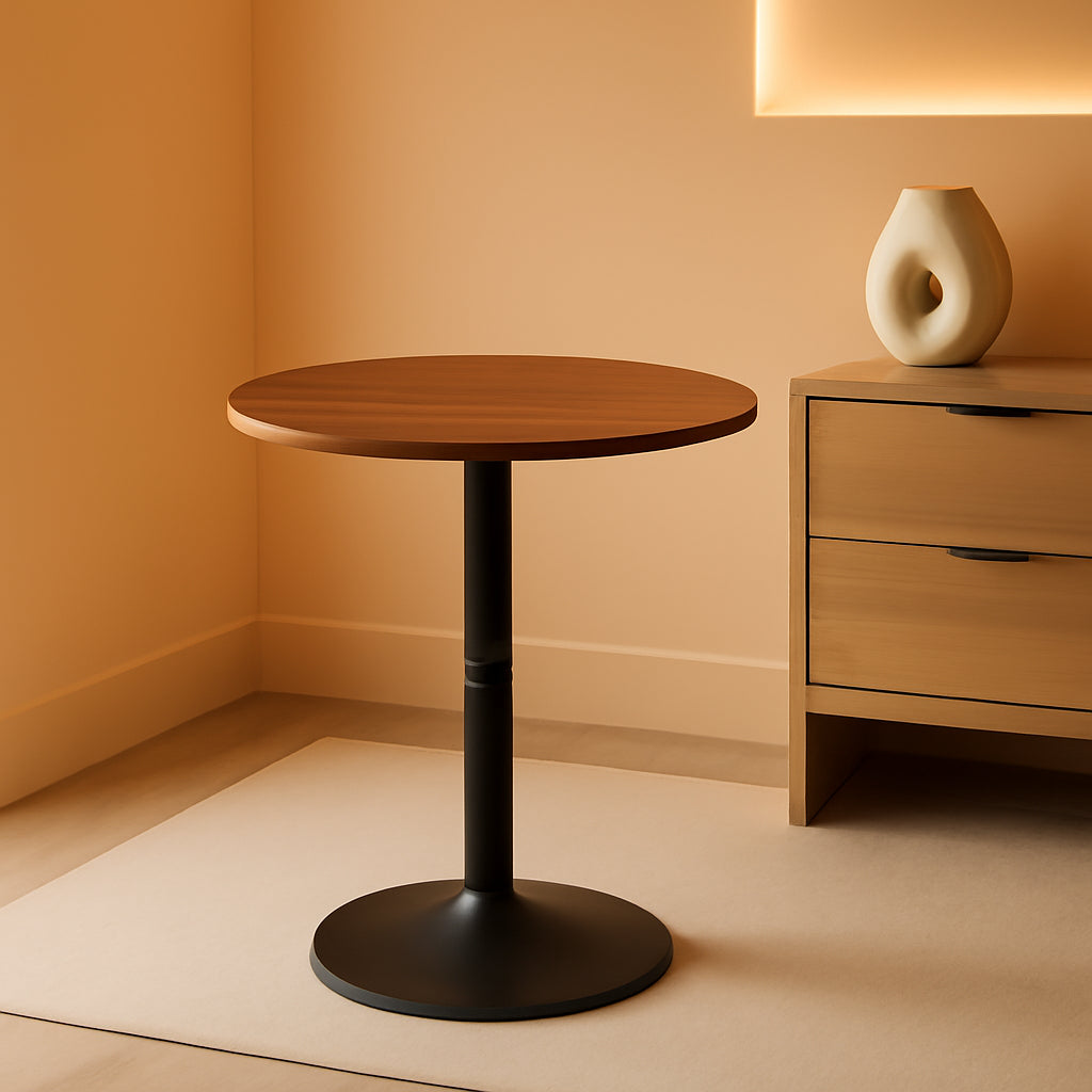 Bar Table Round 35 Inch Tall Weathered Walnut Finish