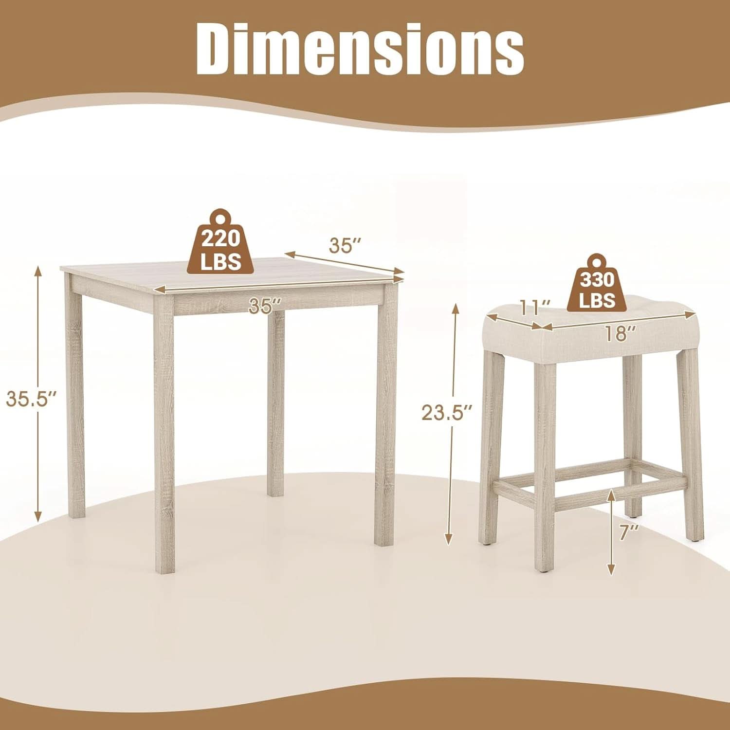 Bar Table Set Square Ultrasoft Cushioned Stools Space Saving