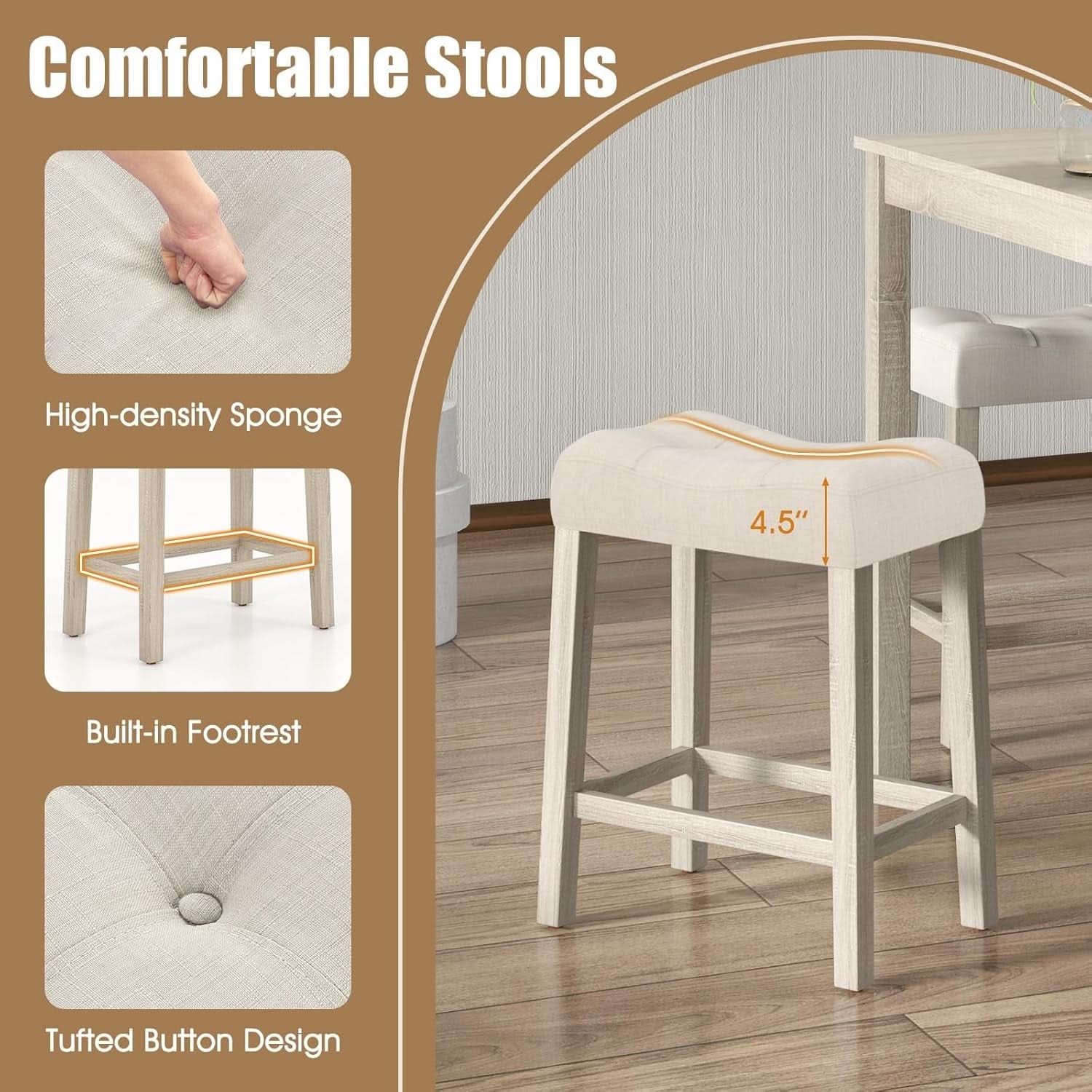 Bar Table Set Square Ultrasoft Cushioned Stools Space Saving