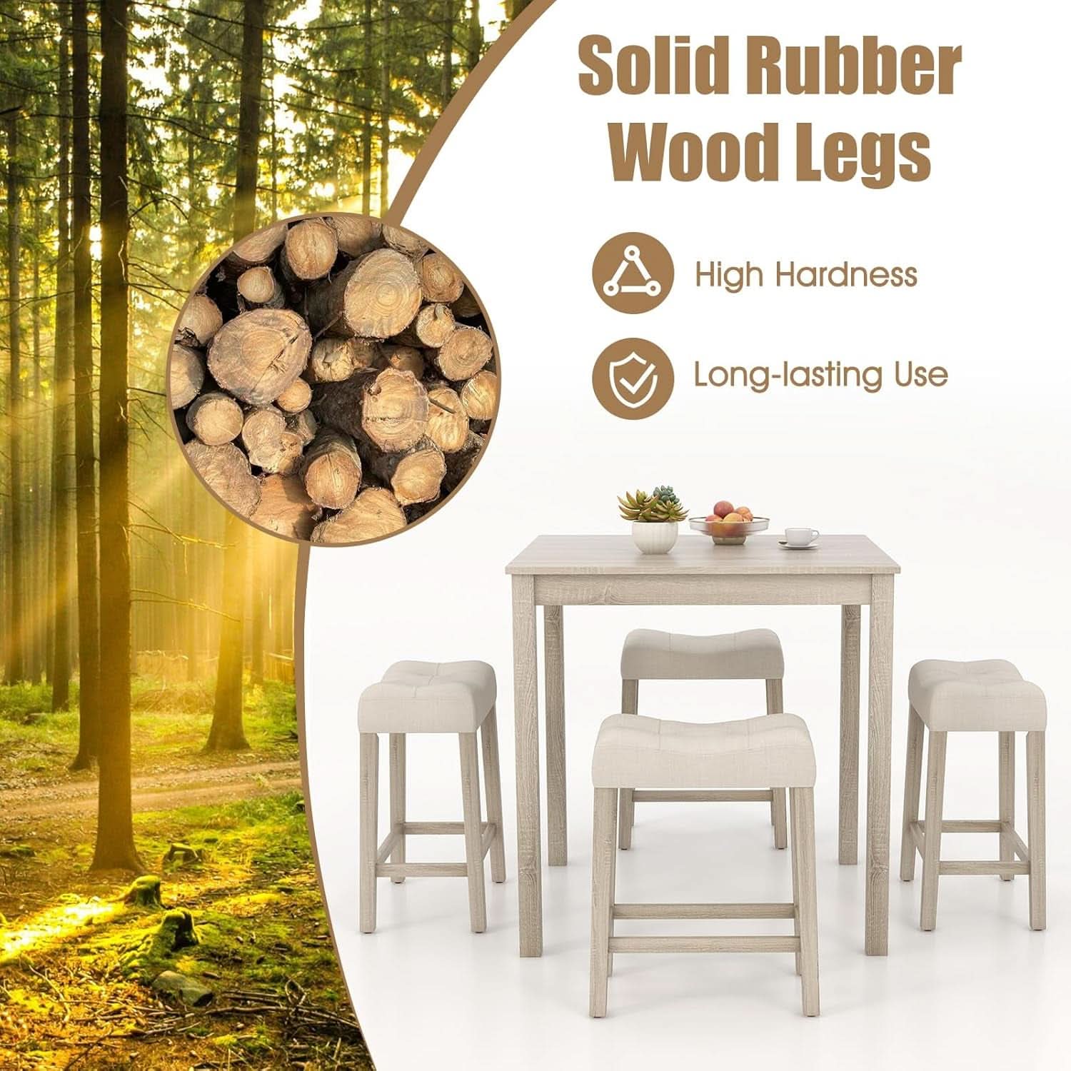 Bar Table Set Square Ultrasoft Cushioned Stools Space Saving