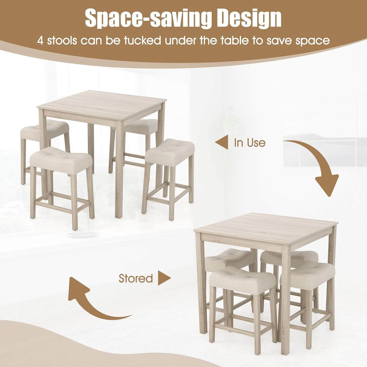 Bar Table Set Square Ultrasoft Cushioned Stools Space Saving