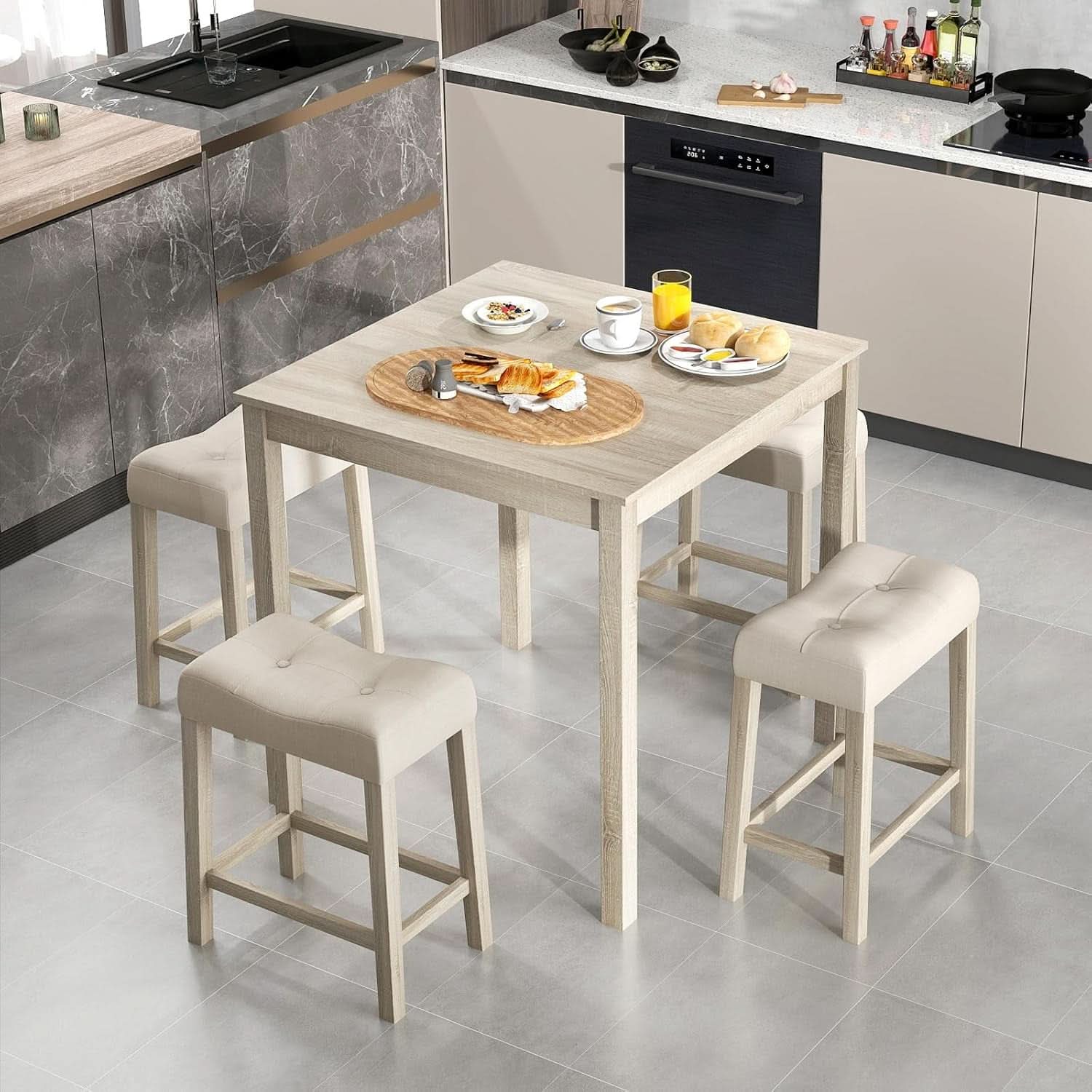Bar Table Set Square Ultrasoft Cushioned Stools Space Saving