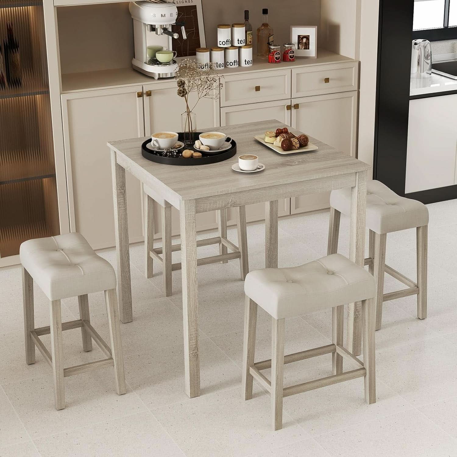 Bar Table Set Square Ultrasoft Cushioned Stools Space Saving