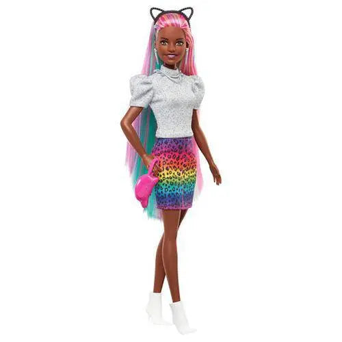 Barbie Leopard Rainbow Hair Doll with Color-Changing Hair for Kids 3+