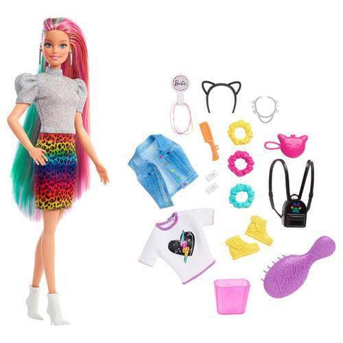 Barbie Leopard Rainbow Hair Doll with Surprise Print for Kids 3+