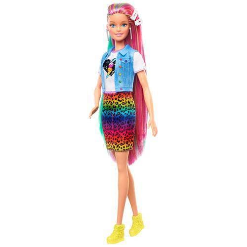 Barbie Leopard Rainbow Hair Doll with Surprise Print for Kids 3+