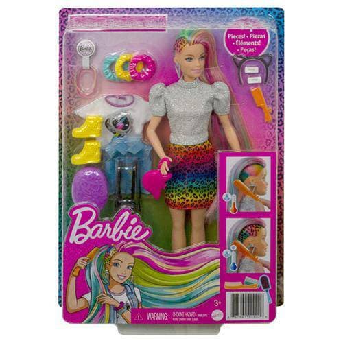 Barbie Leopard Rainbow Hair Doll with Surprise Print for Kids 3+