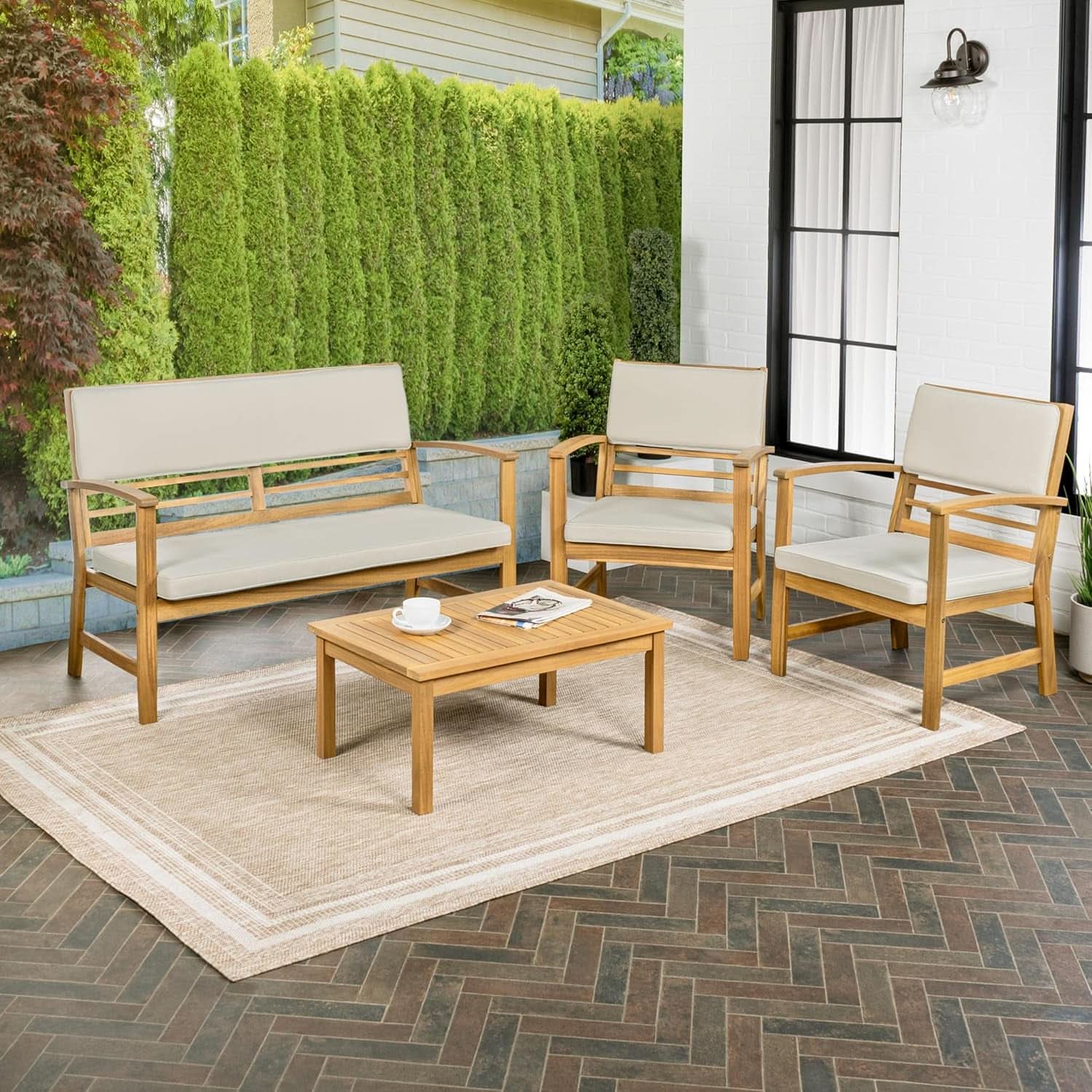 Barclay Four Piece Acacia Wood Outdoor Patio Set Teak Brown