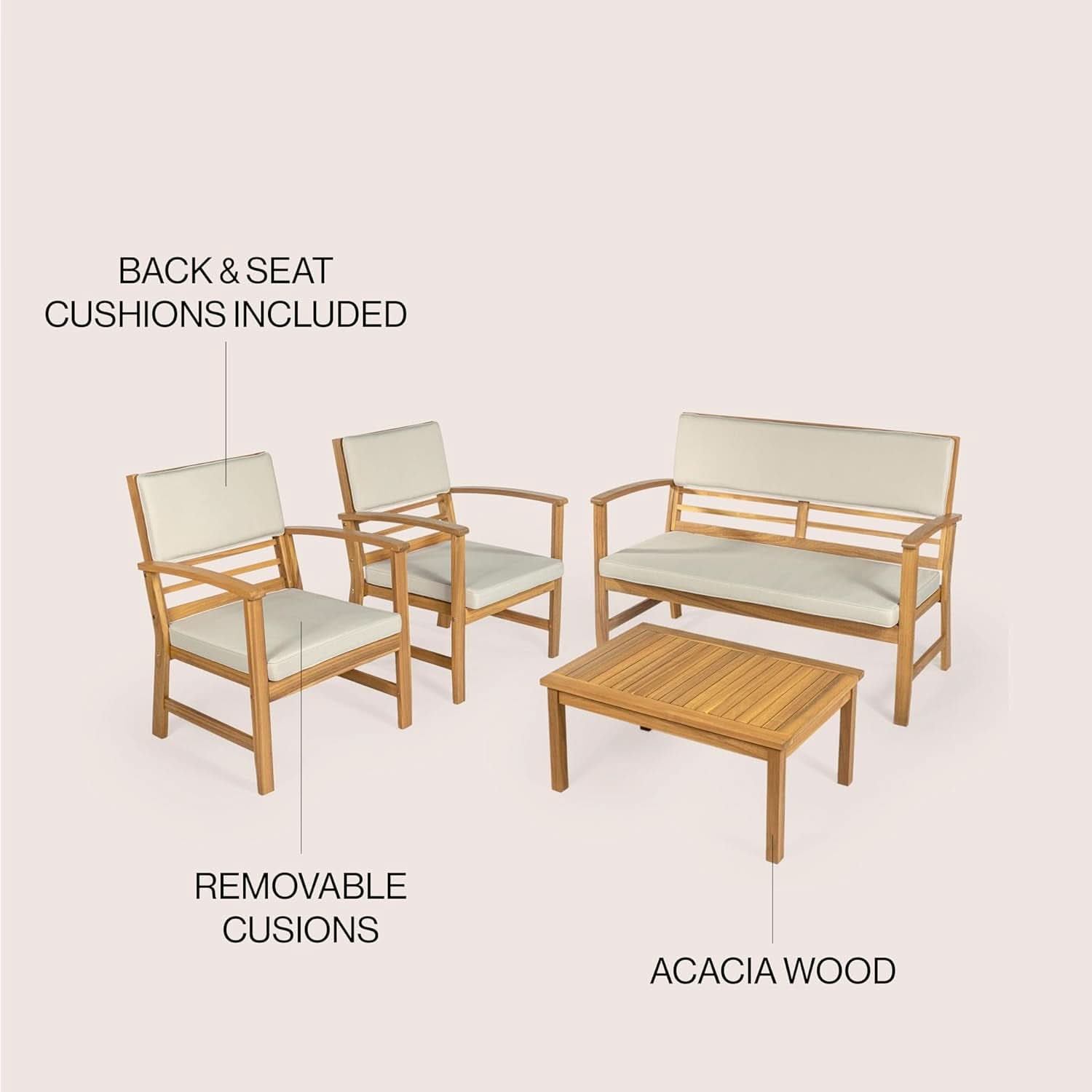 Barclay Four Piece Acacia Wood Outdoor Patio Set Teak Brown